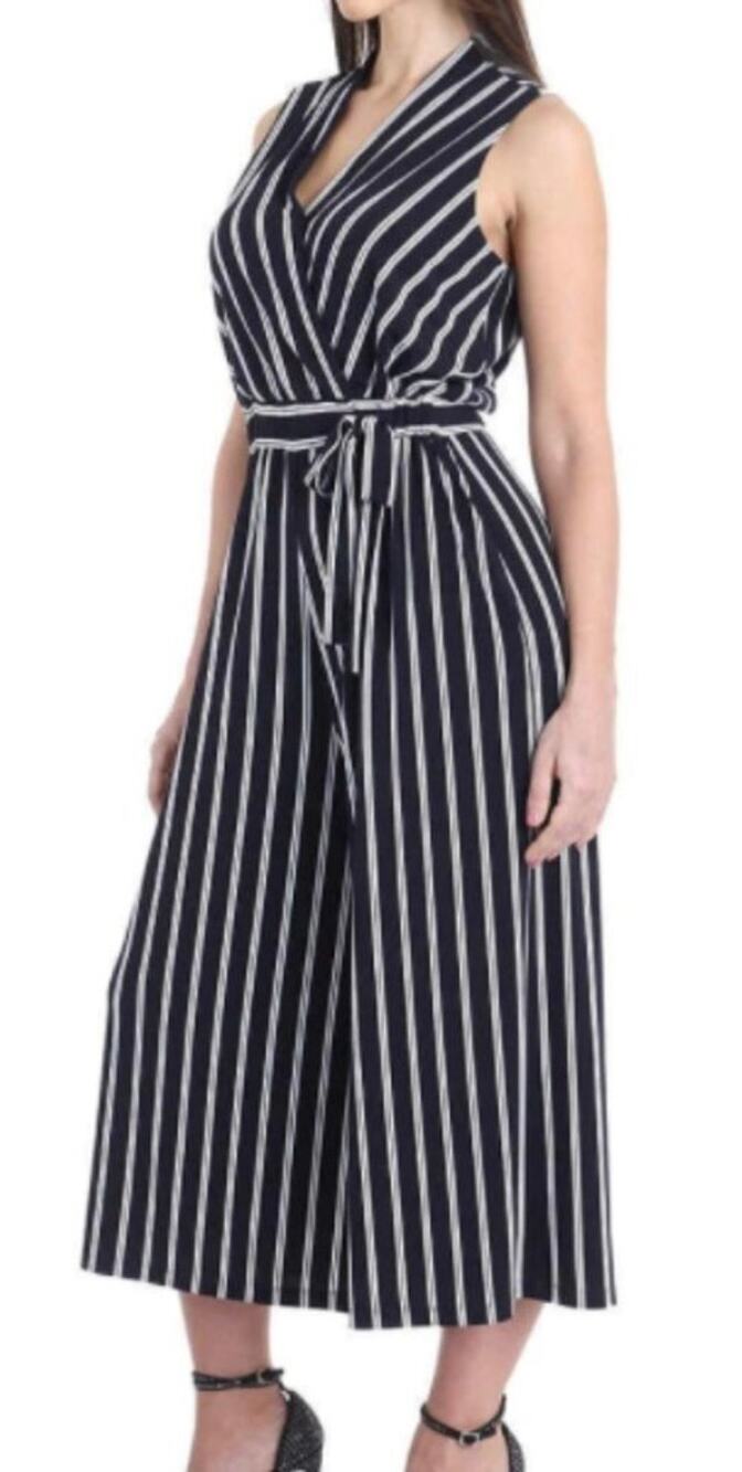 Sandra Darren Navy/White Stripped Cropped Jumpsuit Women’s SZ XXL